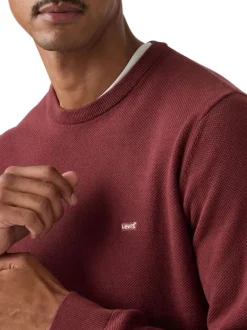 Pull en coton bordeaux à coupe droite pourvu d'un col rond côtelé
