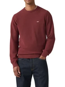 Pull en coton bordeaux à coupe droite pourvu d'un col rond côtelé