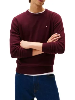 Pull en coton bordeaux uni avec un col rond et des manches longues