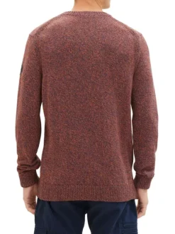 Pull en coton bordeaux uni avec une coupe droite et un col rond