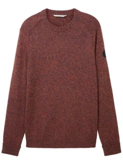 Pull en coton bordeaux uni avec une coupe droite et un col rond
