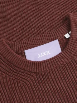 Pull en coton bordeaux uni en maille tricotée à coupe droite et col rond