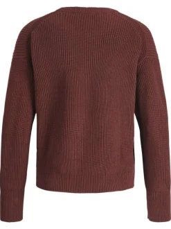 Pull en coton bordeaux uni en maille tricotée à coupe droite et col rond