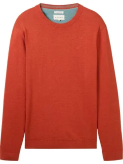 Pull en coton brique uni avec une coupe droite un col rond et logo brodé