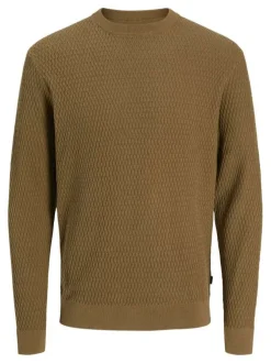 Pull en coton camel à coupe droite en maille avec un col rond