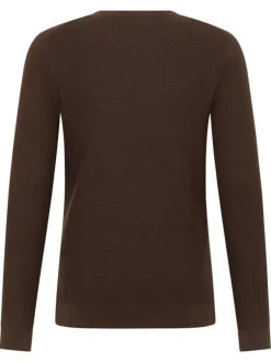Pull en coton chocolat uni avec une coupe droite et un col rond