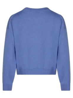 Pull en coton ciel uni avec une coupe cropped et un col rond