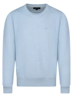 Pull en coton ciel uni avec une coupe droite à col rond et logo iconique