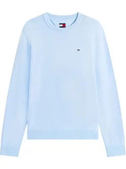 Pull en coton ciel uni avec une coupe droite et un col rond