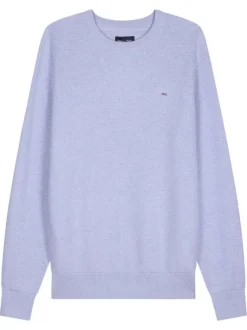 Pull en coton ciel uni avec une coupe droite et un col rond