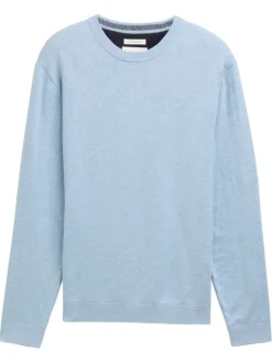 Pull en coton ciel uni avec une coupe droite et un logo brodé à la poitrine