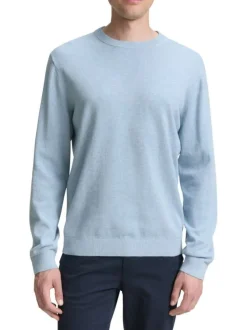 Pull en coton ciel uni avec une coupe droite et un logo brodé à la poitrine