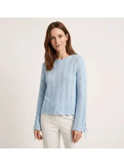 Pull en coton ciel uni pourvu d'une coupe évasée et de manches longues