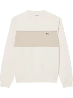 Pull en coton écru à coupe droite pourvu d'un col rond en maille piquée