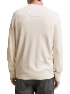 Pull en coton écru uni avec un col rond et des manches longues