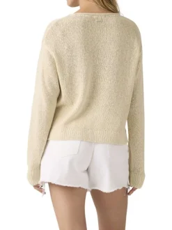 Pull en coton écru uni avec une coupe droite et un col rond
