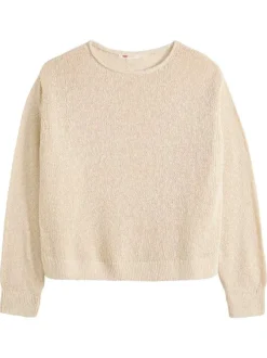 Pull en coton écru uni avec une coupe droite et un col rond