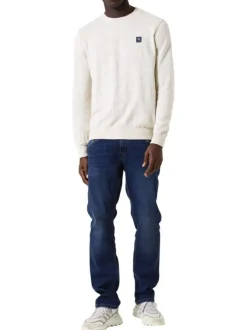 Pull en coton écru uni à coupe droite avec patch de la marque