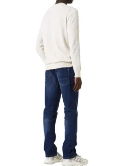 Pull en coton écru uni à coupe droite avec patch de la marque