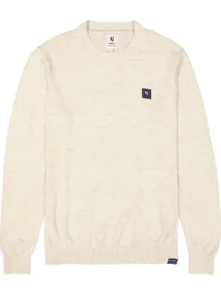 Pull en coton écru uni à coupe droite avec patch de la marque