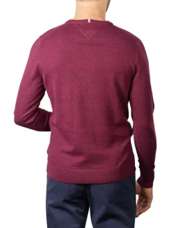 Pull en coton et laine bordeaux uni avec logo de la marque brodé