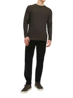 Pull en coton et lin mélangé anthracite en maille cueillie à coupe droite
