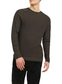 Pull en coton et lin mélangé anthracite en maille cueillie à coupe droite