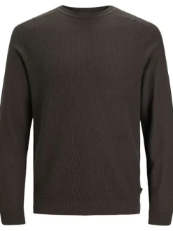Pull en coton et lin mélangé anthracite en maille cueillie à coupe droite
