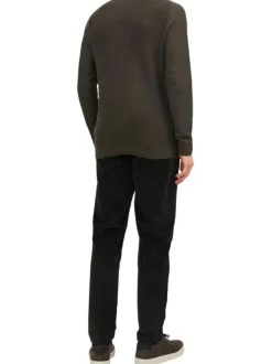 Pull en coton et lin mélangé anthracite en maille cueillie à coupe droite