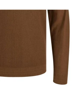 Pull en coton et lin mélangé camel en maille cueillie à coupe droite