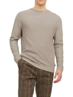 Pull en coton et lin mélangé écru en maille cueillie avec une coupe droite