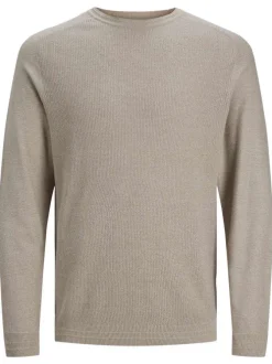 Pull en coton et lin mélangé écru en maille cueillie avec une coupe droite