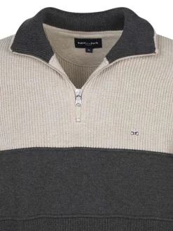 Pull en coton gris maille tricotée col camionneur et une fermeture zippée