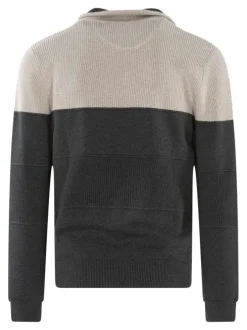Pull en coton gris maille tricotée col camionneur et une fermeture zippée