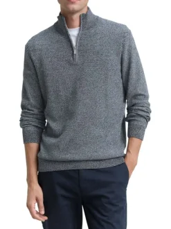 Pull en coton gris uni avec un col camionneur et des manches longues