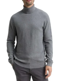 Pull en coton gris uni avec un col roulé et des manches longues