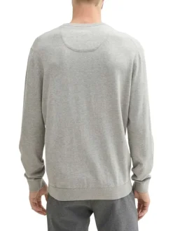 Pull en coton gris uni avec une coupe droite un col rond et logo brodé