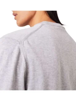Pull en coton gris uni coupe droite avec un col rond et logo poitrine
