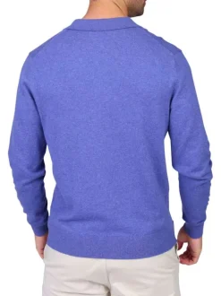 Pull en coton indigo uni avec une coupe droite et un col à revers