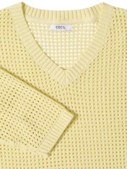 Pull en coton jaune uni pourvu d'un cordon de serrage et de manches longues