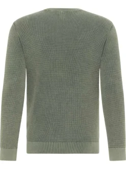 Pull en coton kaki avec un col rond et des manches longues