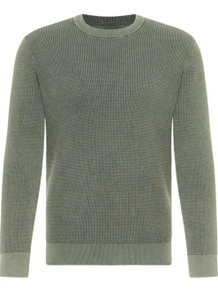 Pull en coton kaki avec un col rond et des manches longues