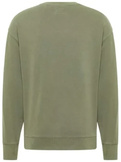 Pull en coton kaki uni avec un col rond et des manches longues