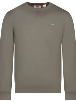 Pull en coton kaki uni avec une coupe droite et un col rond