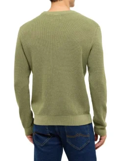 Pull en coton kaki uni avec une coupe droite et un col rond