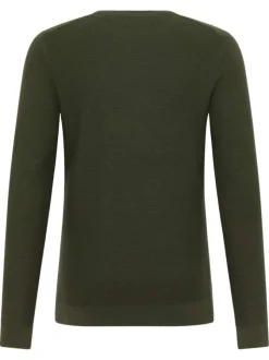 Pull en coton kaki uni avec une coupe droite et un col rond