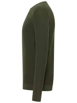 Pull en coton kaki uni avec une coupe droite et un col rond