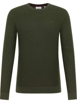 Pull en coton kaki uni avec une coupe droite et un col rond
