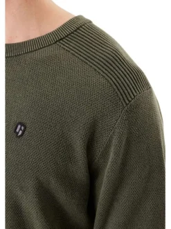 Pull en coton kaki uni avec une coupe droite et un col rond en bord côte