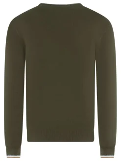 Pull en coton kaki uni coupe ajustée et un logo en relief sur la poitrine